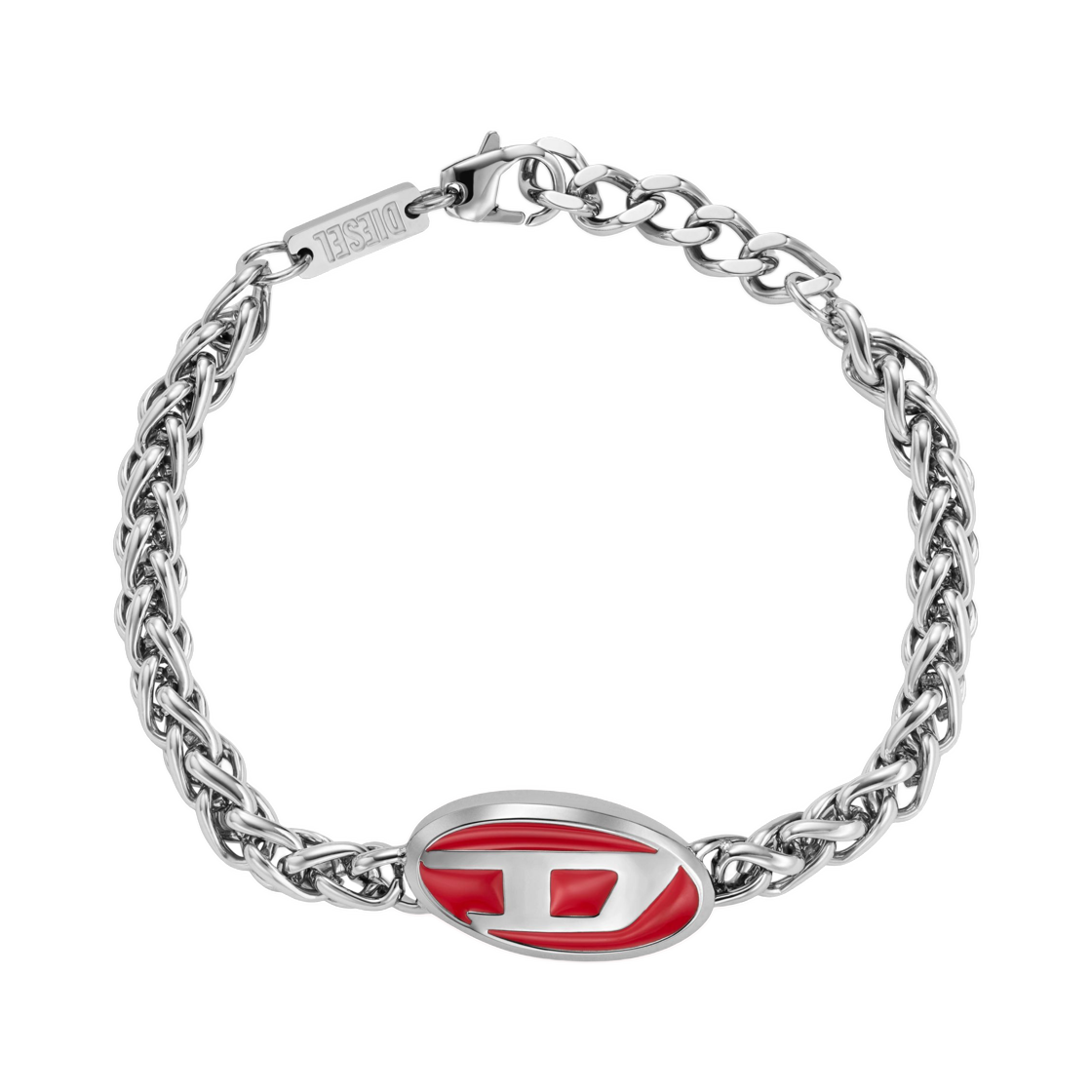 DX144500DJW-01 Diesel Red Enamel and Stainless Steel Chain Bracelet Silver