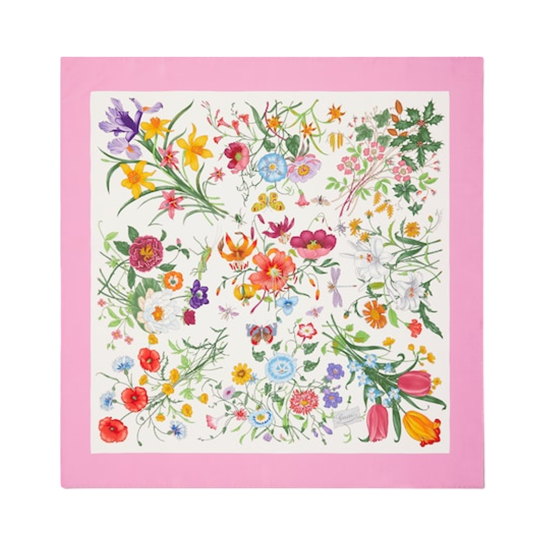(W) 구찌 프린티드 실크 트윌 까레 핑크 멀티컬러((W) Gucci Printed Silk Twill Carre Pink Multicolor) - 1