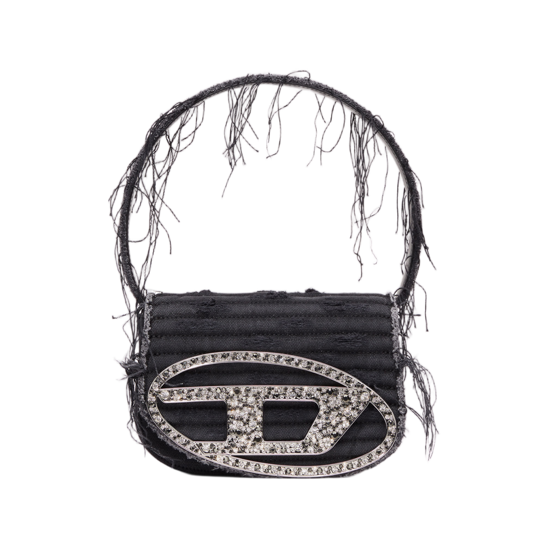 X08396P6319-T8013 Diesel 1DR-Iconic Shoulder Bag In Canvas and Leather Black