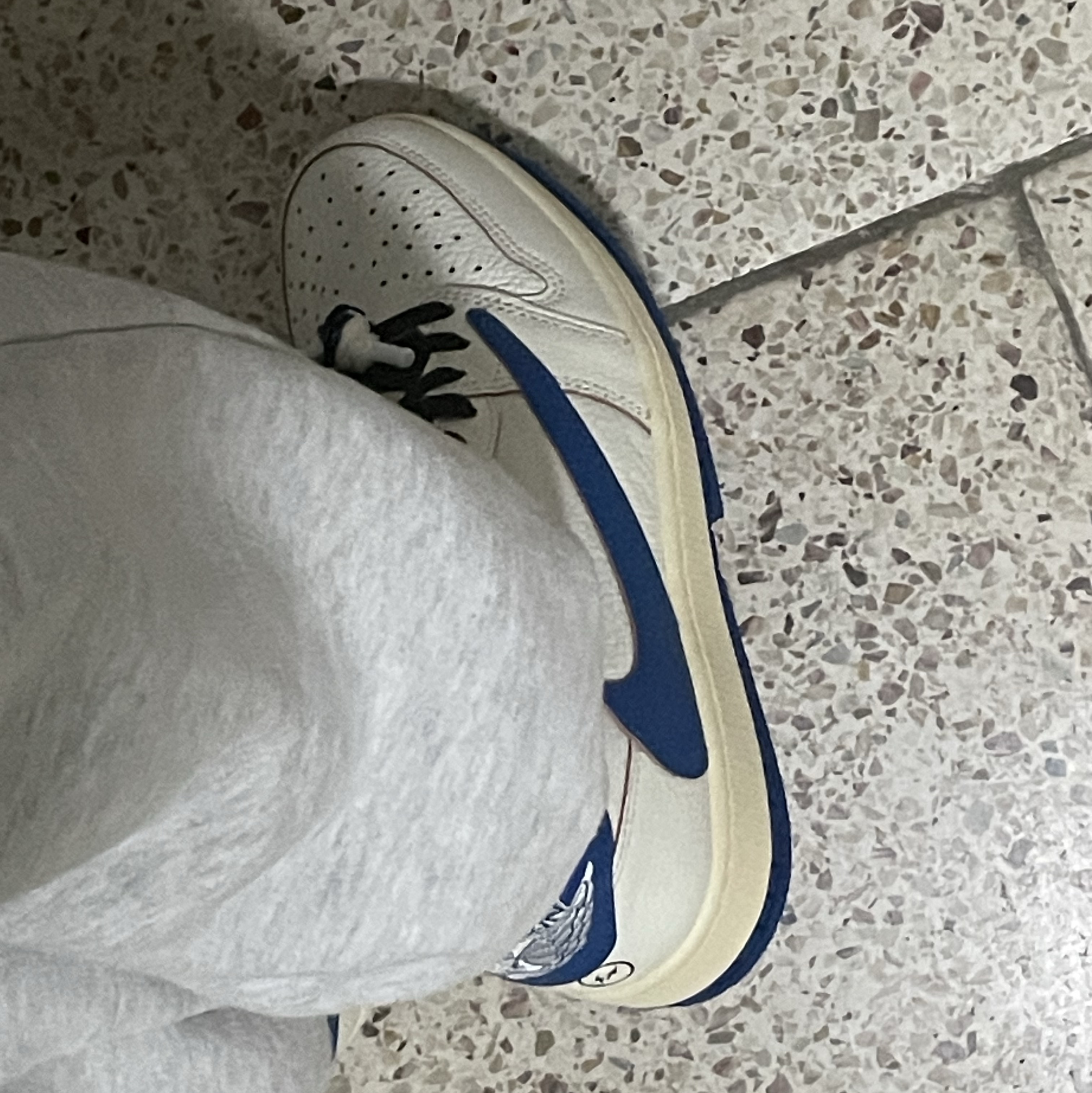 Jordan 1 x Travis Scott x Fragment Retro Low OG SP Sail Military Blue 착용 스타일 - 1