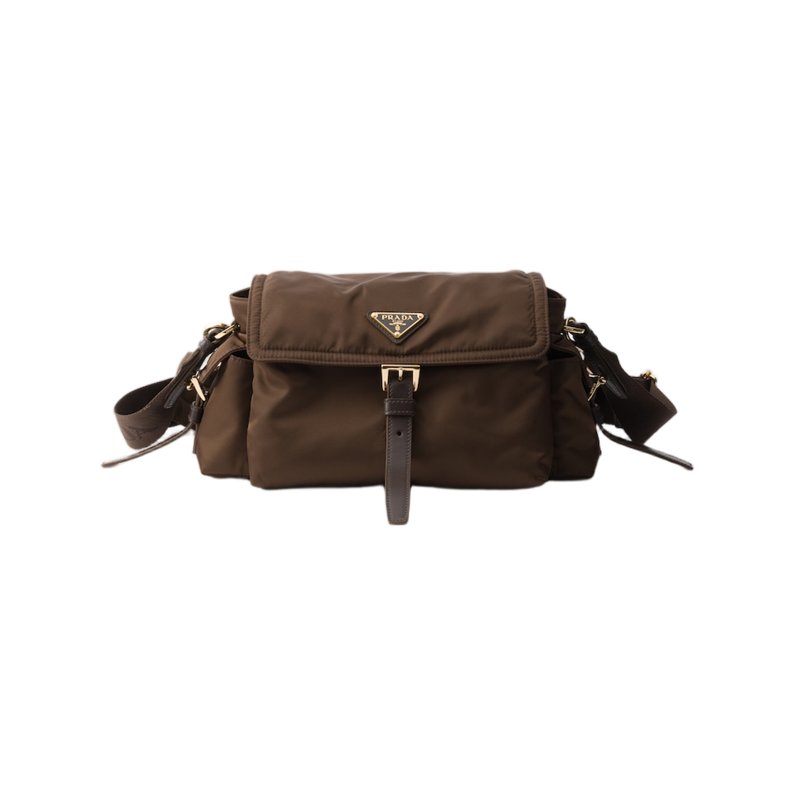 1BD394-RDLN-F0038 Prada Explore Medium Re-Nylon Shoulder Bag with Flap Sienna