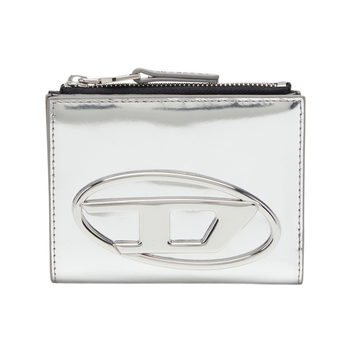 X09888PS202-H0535 Diesel Bi-Fold Leather Wallet With Oval D Logo Silver