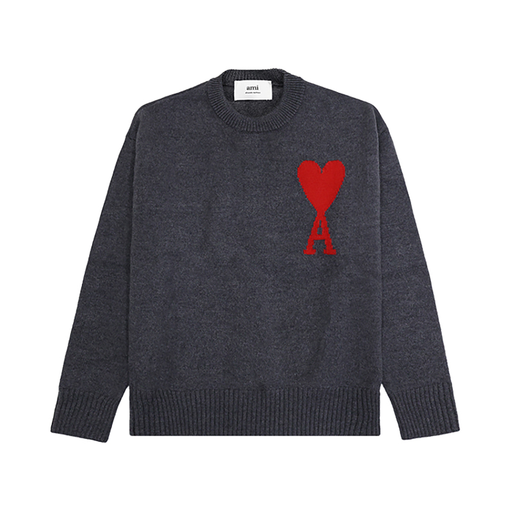 UKS002 018 067 [15%쿠폰]Ami Big Heart Logo Crewneck Knit Grey