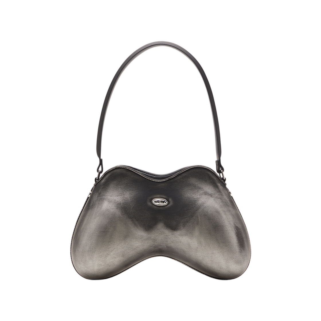 X10327P8241-H1145 Diesel Double-D-Rigid Shoulder Bag In Brushed PU Black Silver