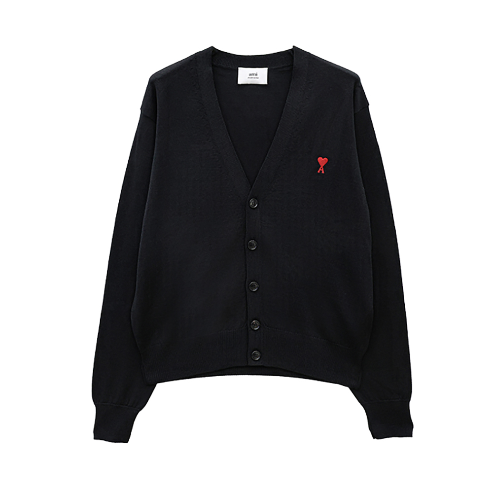 HKC361 001 009 [15%쿠폰]Ami Small Heart Logo V-Neck Cardigan Black