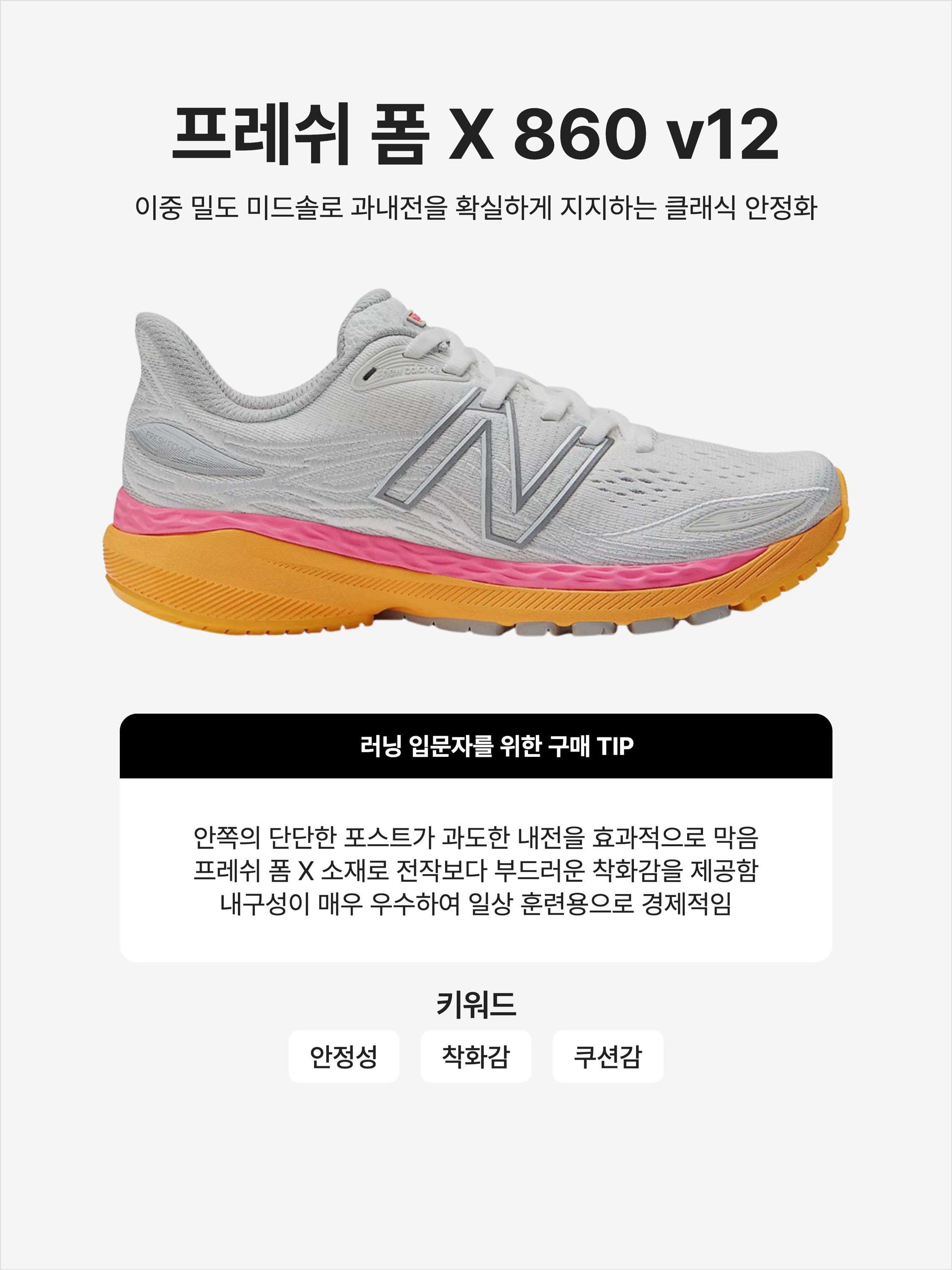 (W) New Balance Fresh Foam X 860 v12 White Pink Orange - B Standard, (W) New Balance Fresh Foam X 860 v12 White Pink Orange - D Wide 착용 스타일 - 1