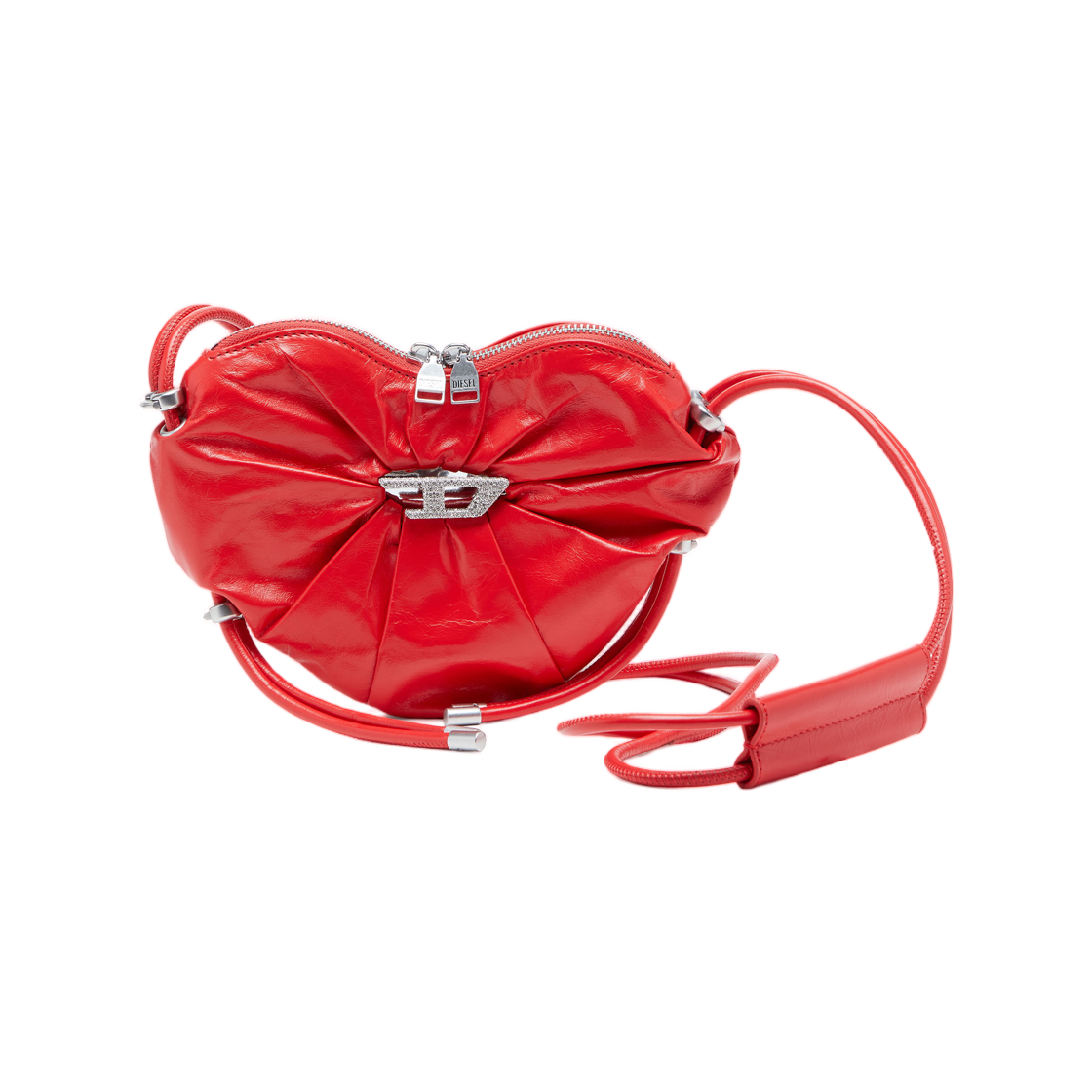 디젤 스크런치-D-하트 숄더백 스크런치드 레더 레드(Diesel Scrunch-D-Heart Shoulder Bag In Scrunched Leather Red)