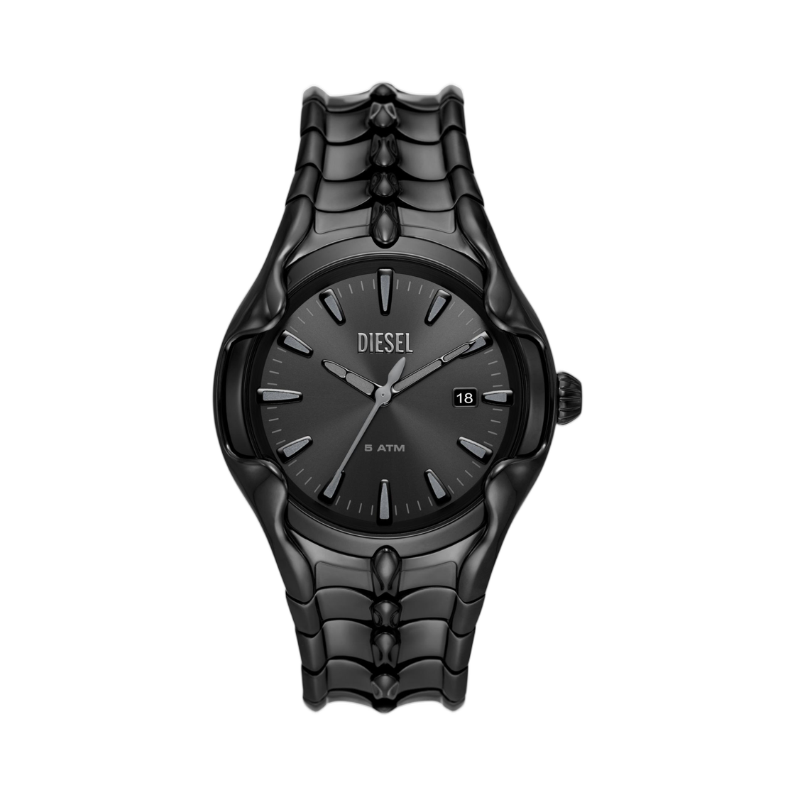 디젤 베르 쓰리 핸드 데이트 블랙 스테인리스 스틸 워치 블랙(Diesel Vert Three-Hand Date Black Stainless Steel Watch Black)