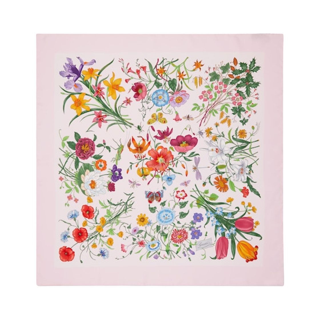 (W) 구찌 프린티드 실크 트윌 까레 라이트 핑크 핑크((W) Gucci Printed Silk Twill Carre Light Pink Pink) - 1