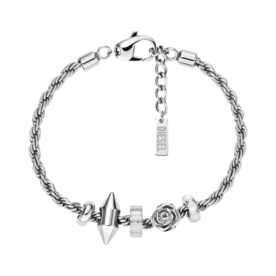 디젤 스테인리스 스틸 참 브레이슬릿 실버(Diesel Stainless Steel Charm Bracelet Silver)