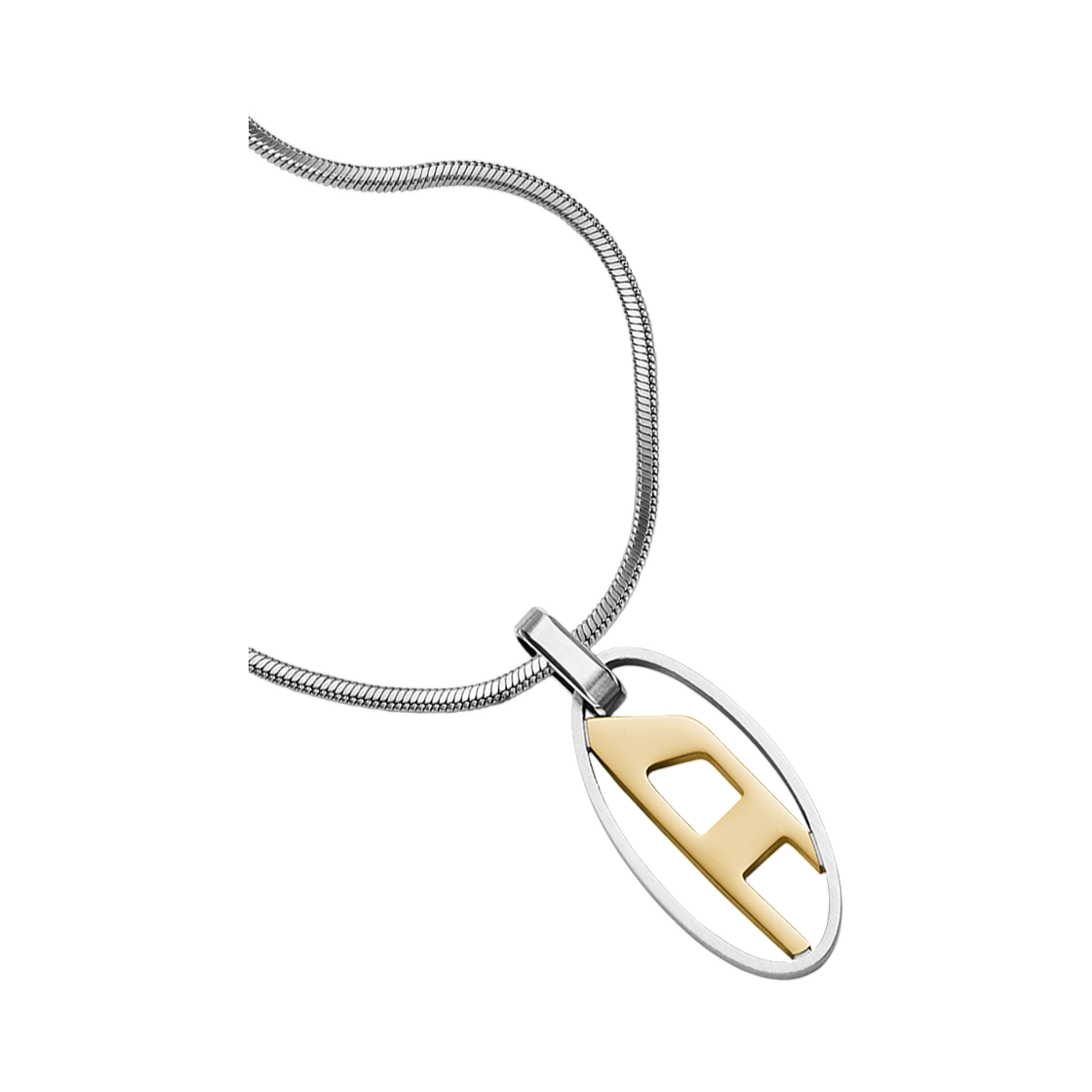 DX142100DJW-01 Diesel Two-Tone Stainless Steel Pendant Necklace Silver
