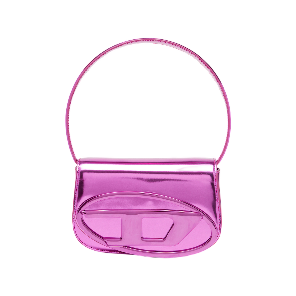 X08396PS202-T5007 Diesel 1DR-Iconic Shoulder Bag In Mirrored Leather Hot pink