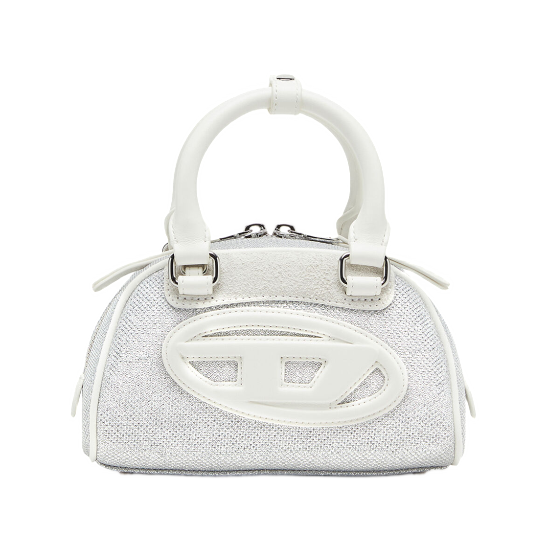 X10369P9108-H5451 Diesel 1DR Dome-Mini Bowling Bag In Lurex Fabric White Grey
