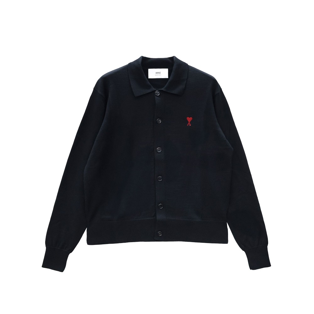 HKC211 KN0025 001 [15%쿠폰]Ami Small Heart Logo Crewneck Cardigan Black