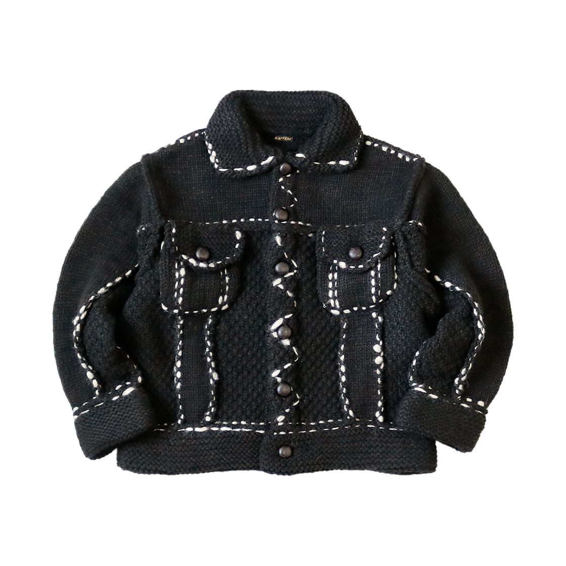 캐피탈 울 핸드 니티드 코위찬 데님 자켓 블랙(Kapital Wool Hand Knitted Cowichan Denim Jacket Black)