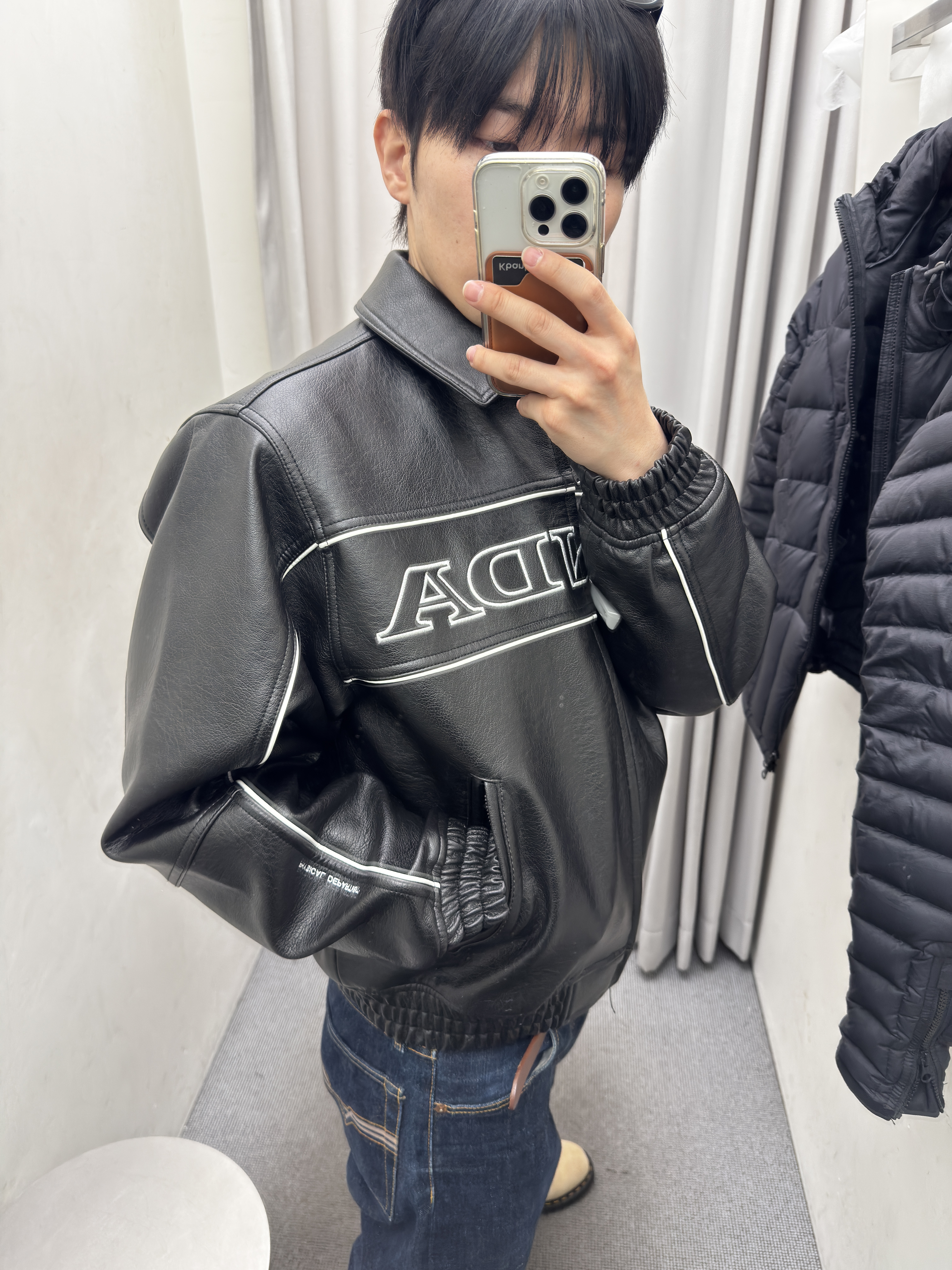 Honda Motorcycle Piping Leather Jacket Black, Stussy Needle Punch Backpack Olive 착용 스타일 - 3
