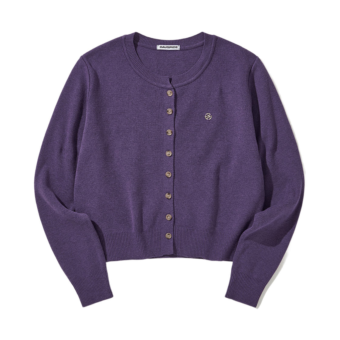 디오스피스 크롭 라운드넥 니트 가디건 퍼플(DAUSPICE Cropped round-neck knit cardigan Purple)