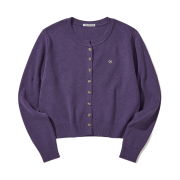 DAUSPICE Cropped round-neck knit cardigan Purple