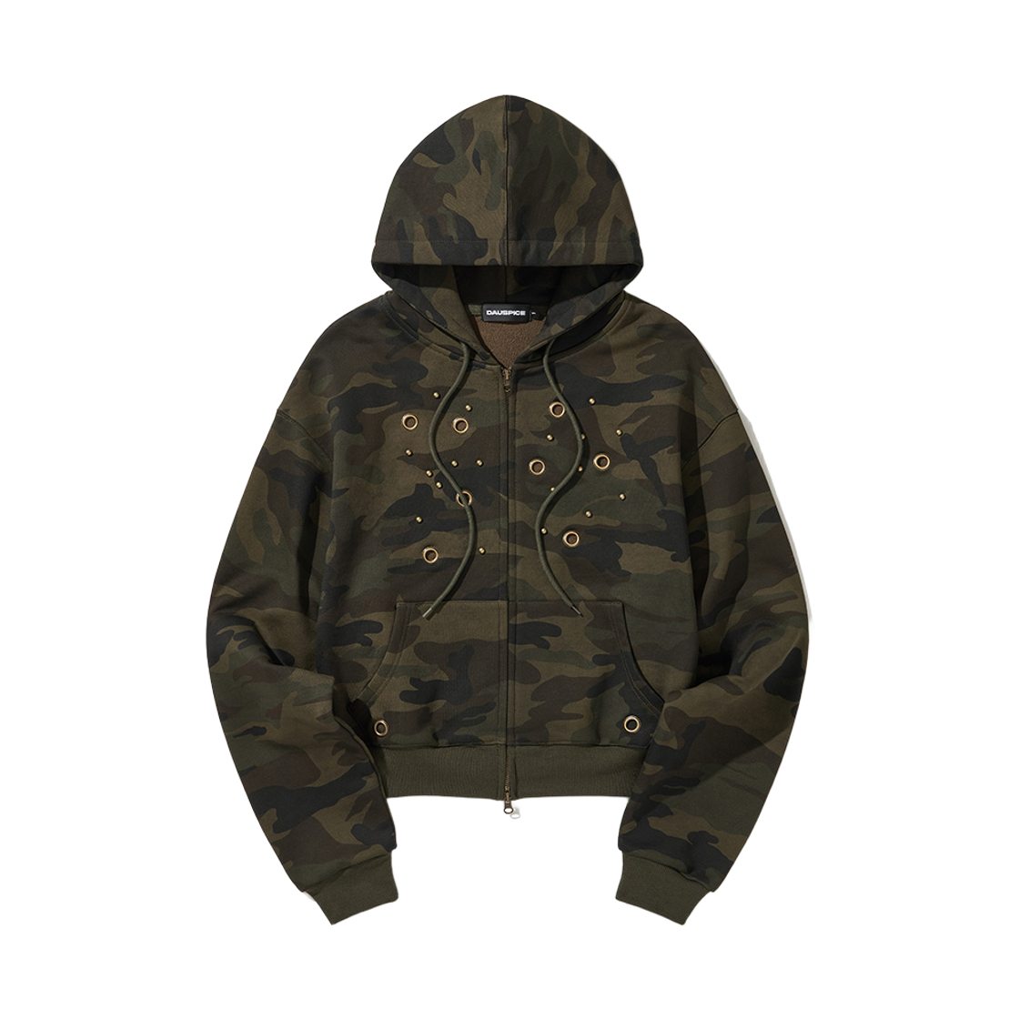 D25FTJ03CM00 DAUSPICE Eyelet Stud Hoodie Zip-up Camo