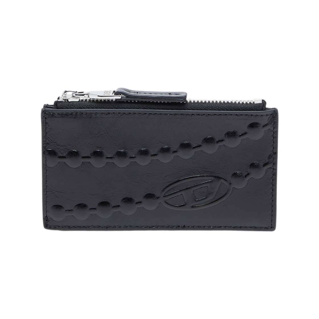 디젤 레더 카드 홀더 엠보스 체인 모티프 블랙(Diesel Leather Card Holder With Embossed Chain Motif Black)