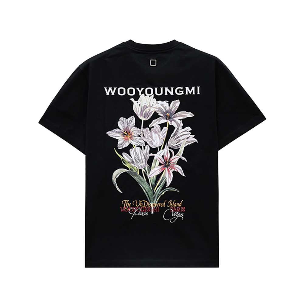 W241TS06708B [15%쿠폰]Wooyoungmi Flower Back Logo Short Sleeve T-Shirt Black