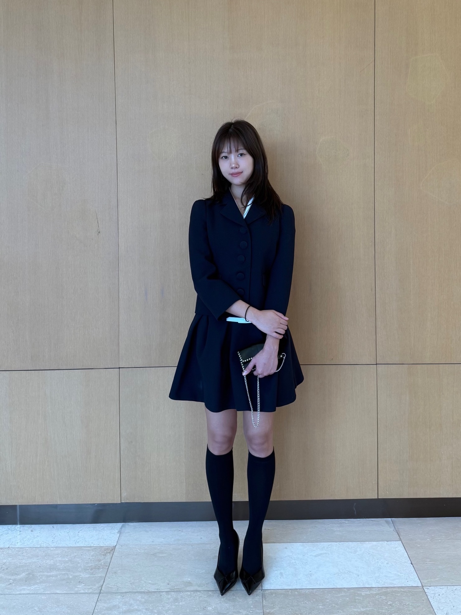Shushu/Tong Women Lapel Short Jacket Navy Blue - 25FW 착용 스타일 - 1
