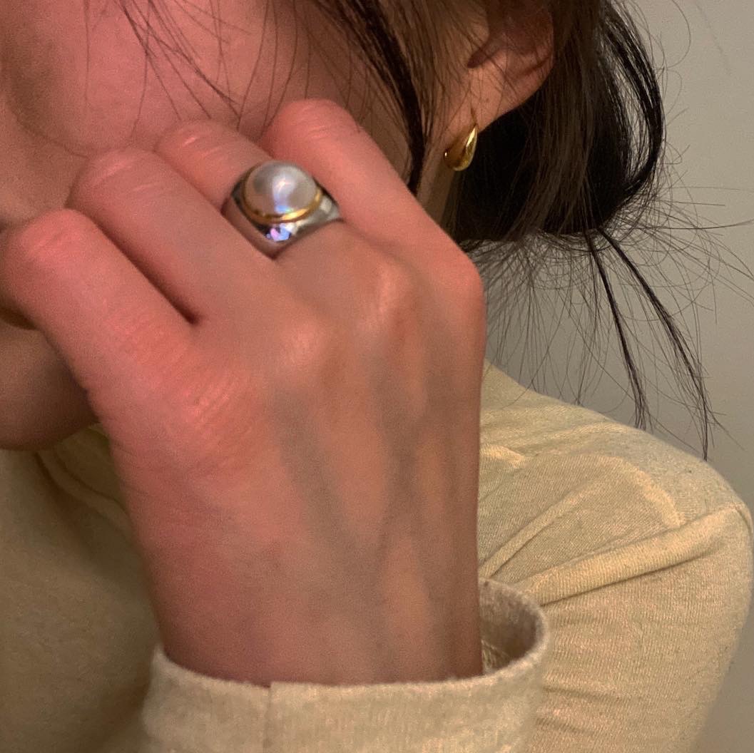Bőr Bold Pearl Ring 착용 스타일 - 3