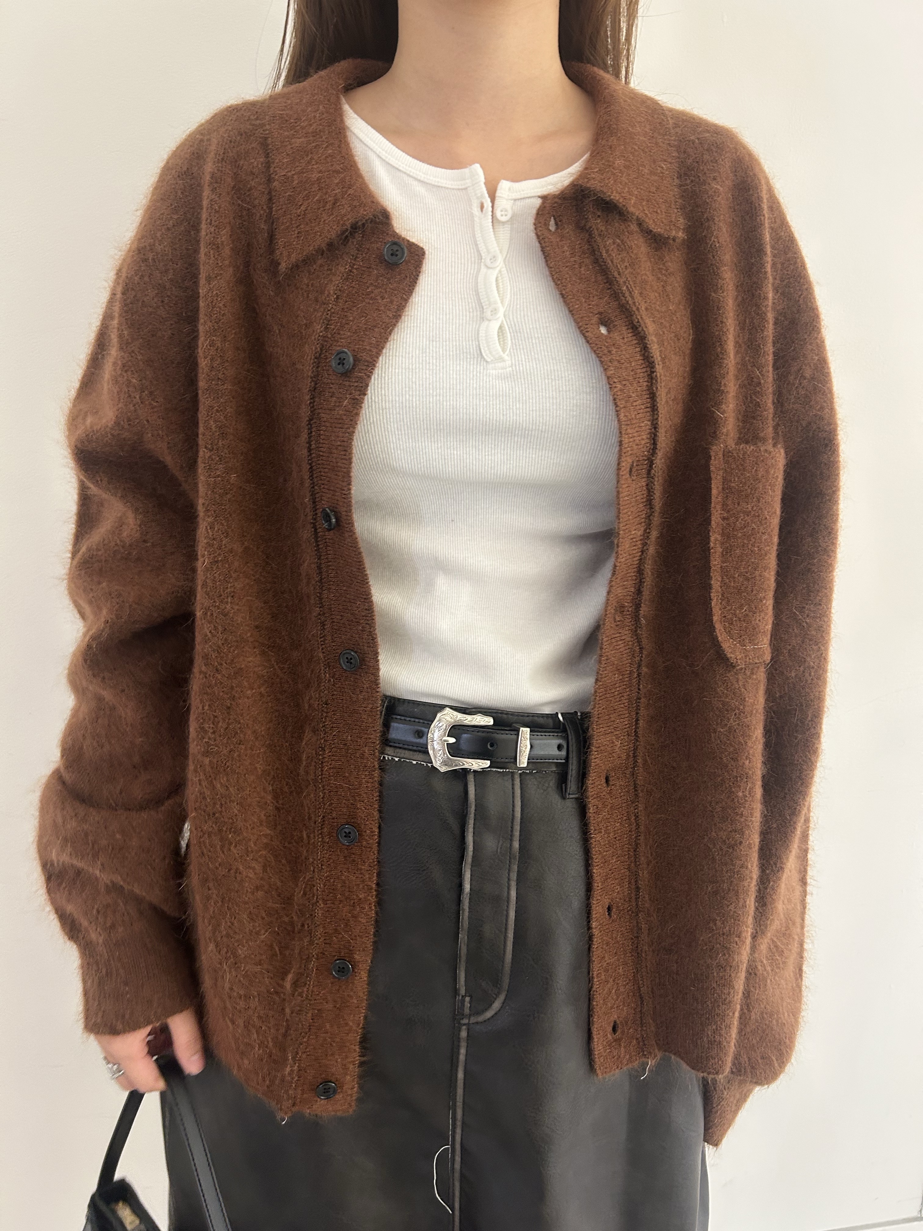 Camiel Fortgens Hairy Cardigan Brown - 25FW 착용 스타일 - 6