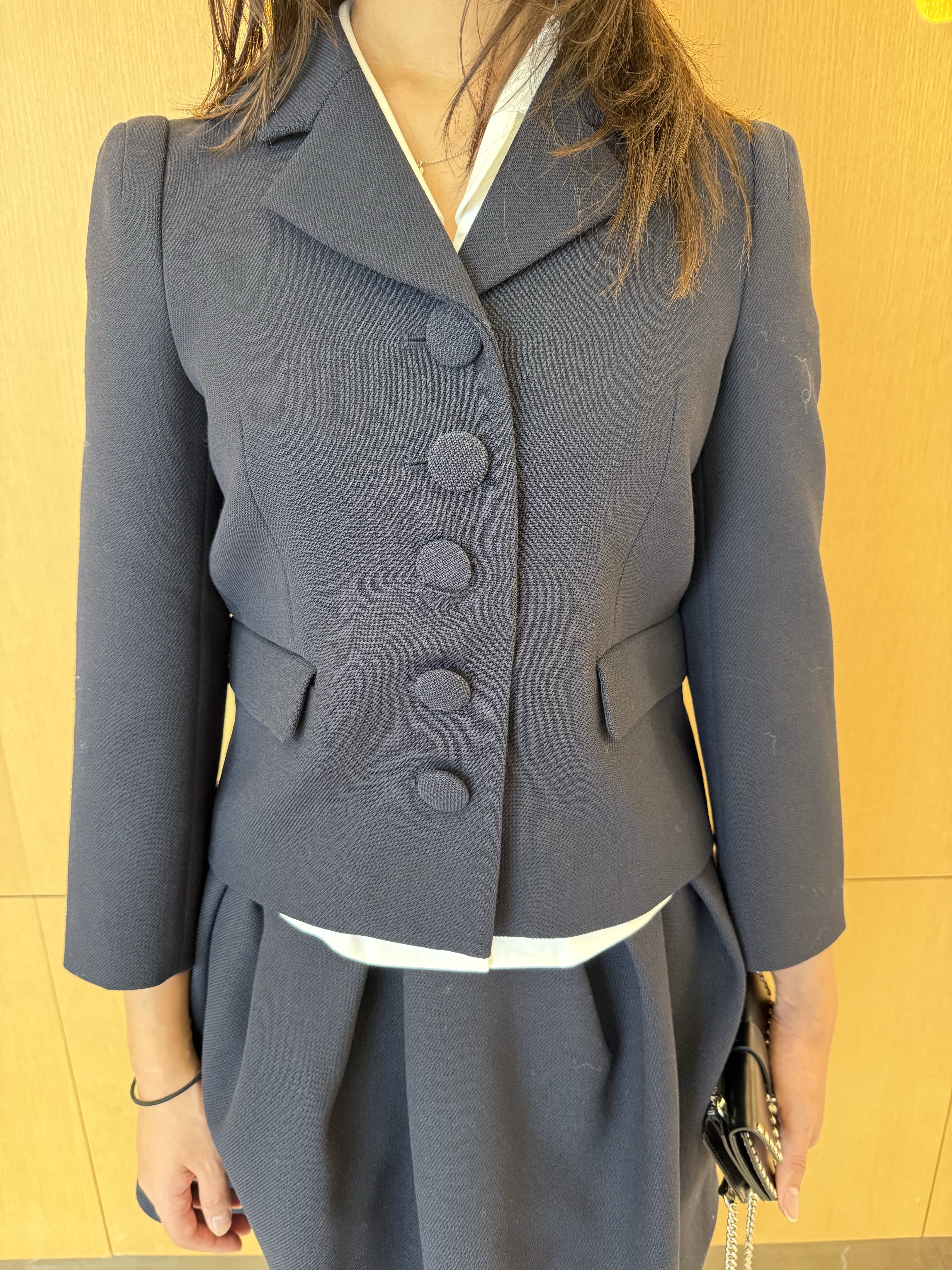 Shushu/Tong Women Lapel Short Jacket Navy Blue - 25FW 착용 스타일 - 4