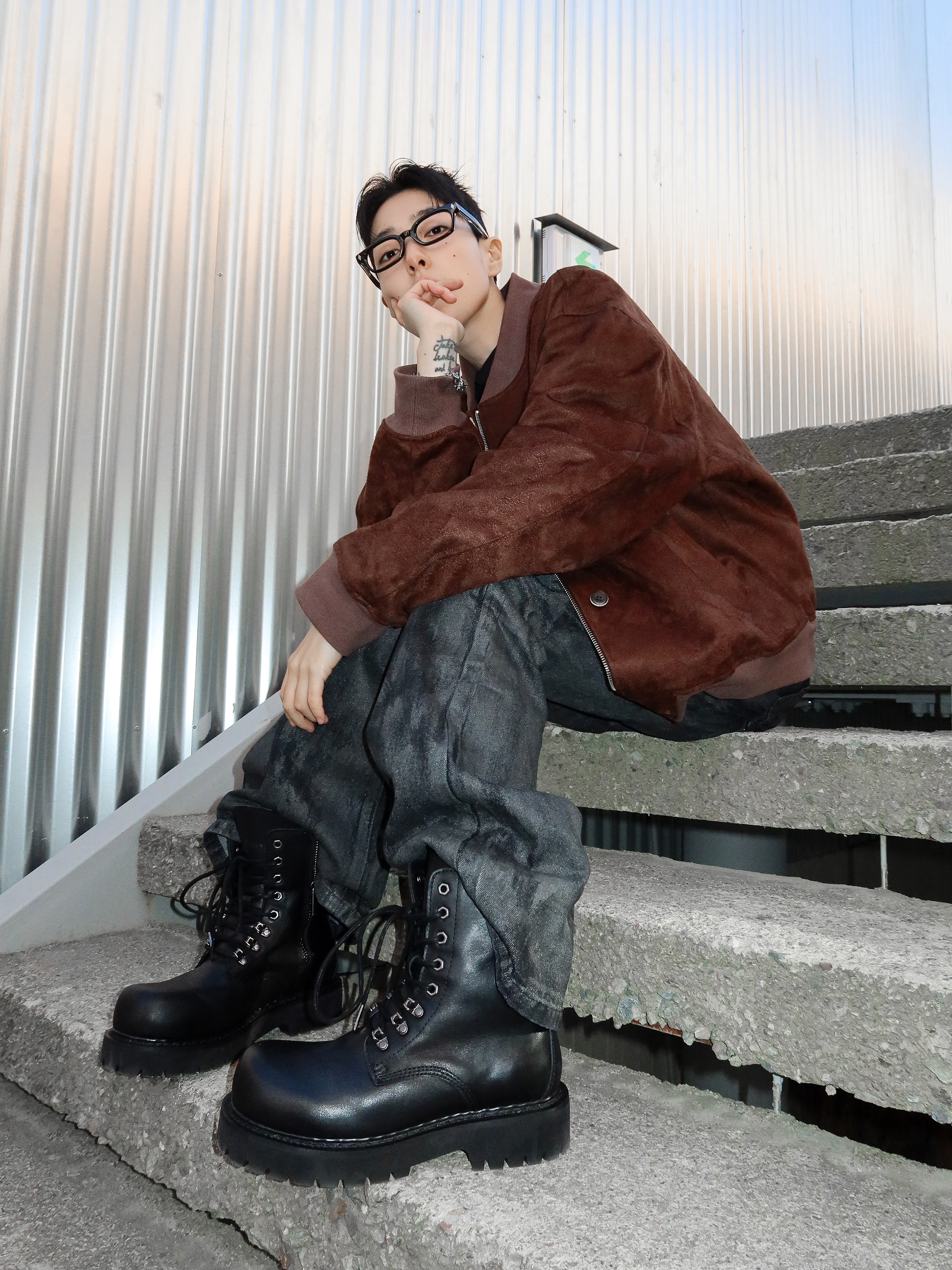 LOSTGARDEN Phantom, Hono Report 4 Button Bomber Jacket Dark Brown 착용 스타일 - 1
