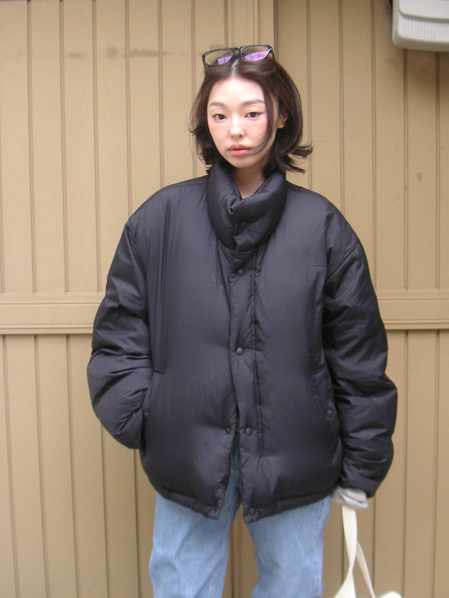 Polyteru Human Index Human Down Puffer 1.2v Black 착용 스타일 - 8