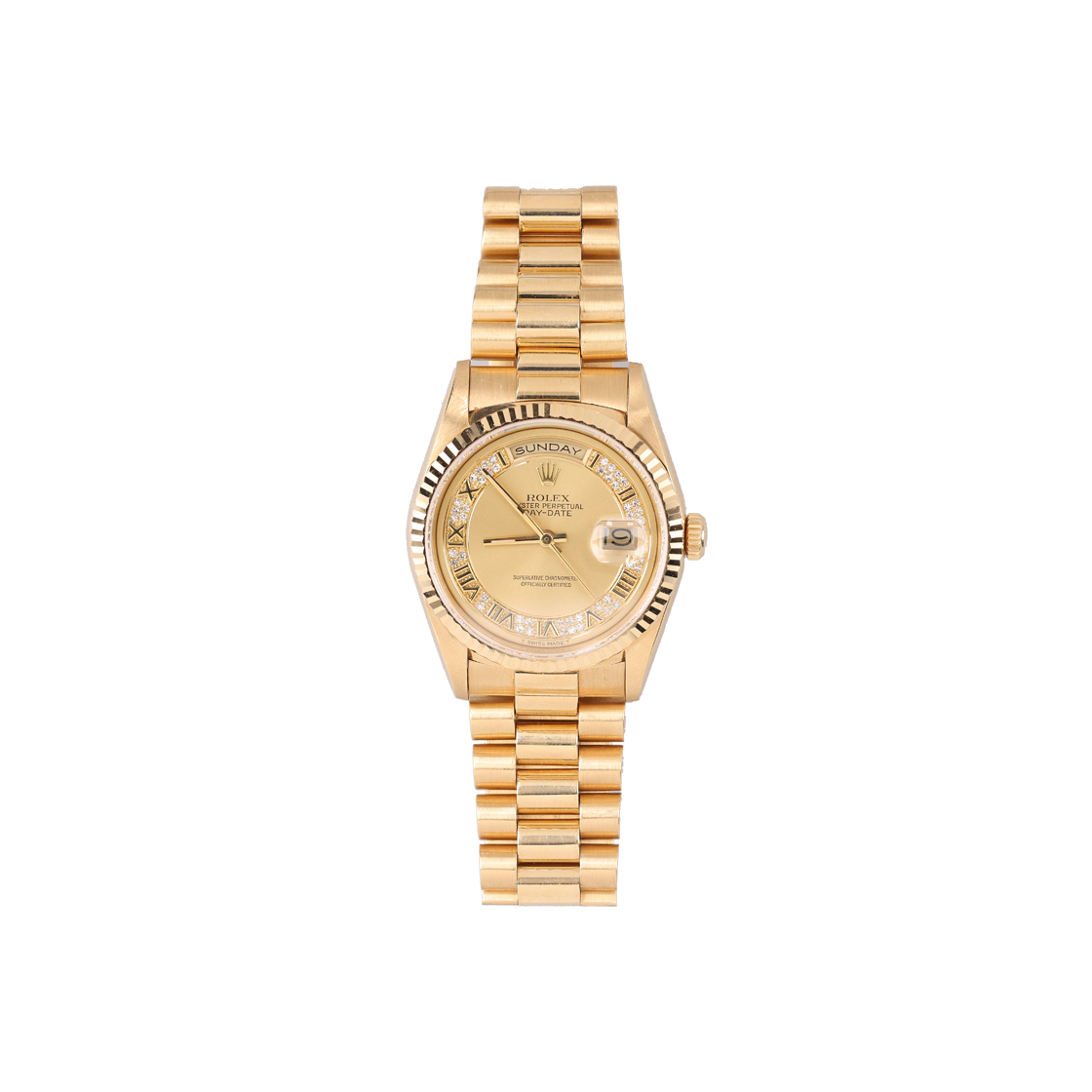 IT4NS7QNG46D Rolex Oyster Perpetual Day-Date 36mm Watch in 18K Gold with Diamonds