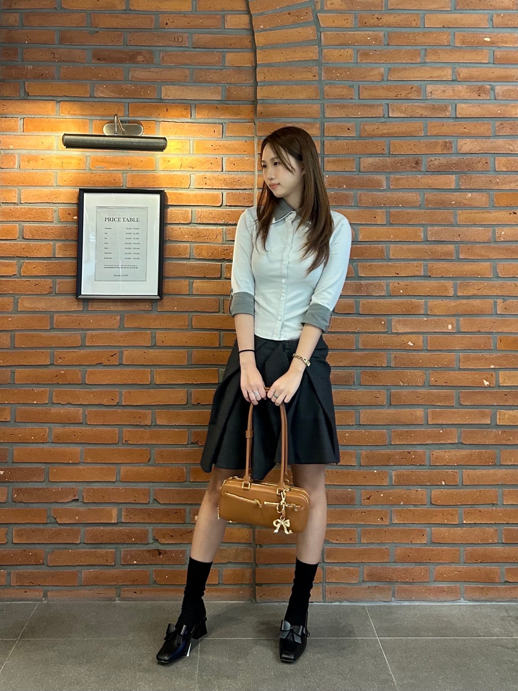 Markgong Women Bow Tie Midi Skirt Grey - 25FW 착용 스타일 - 4
