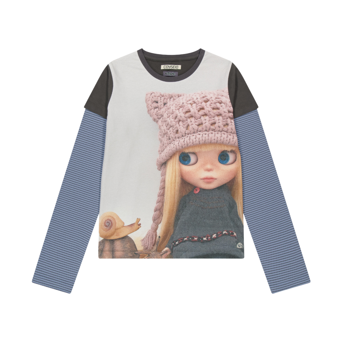 - (W) Coyseio x Blythe Stripe Double Long Sleeves Ash Brown