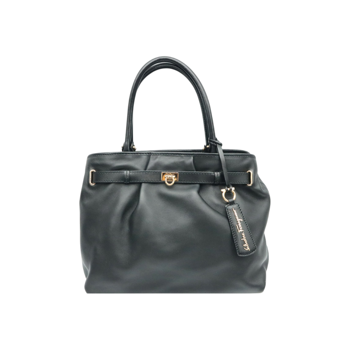 페레가모 21 C987 블랙 레더 금장 간치니 벨트 토트백(Ferragamo 21 C987 Black Leather Gold-tone Gancini Belt Tote Bag)