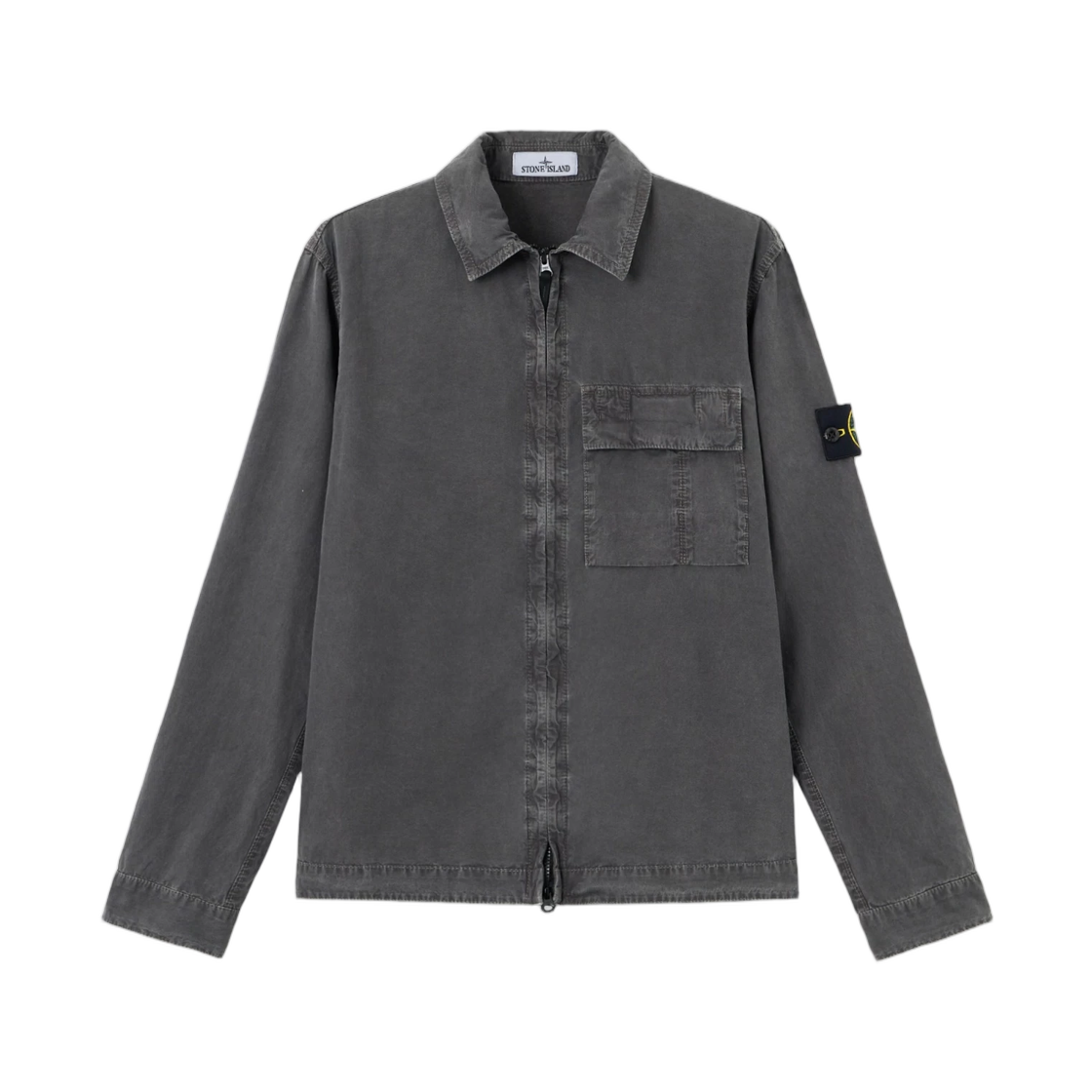 L1S1512000-08S00WN-V0165 Stone Island 1200008 Brushed Organic Cotton Canvas Old Effect Regular-Fit Zip-Up Overshirt with Pocket Charcoal Grey - 26SS