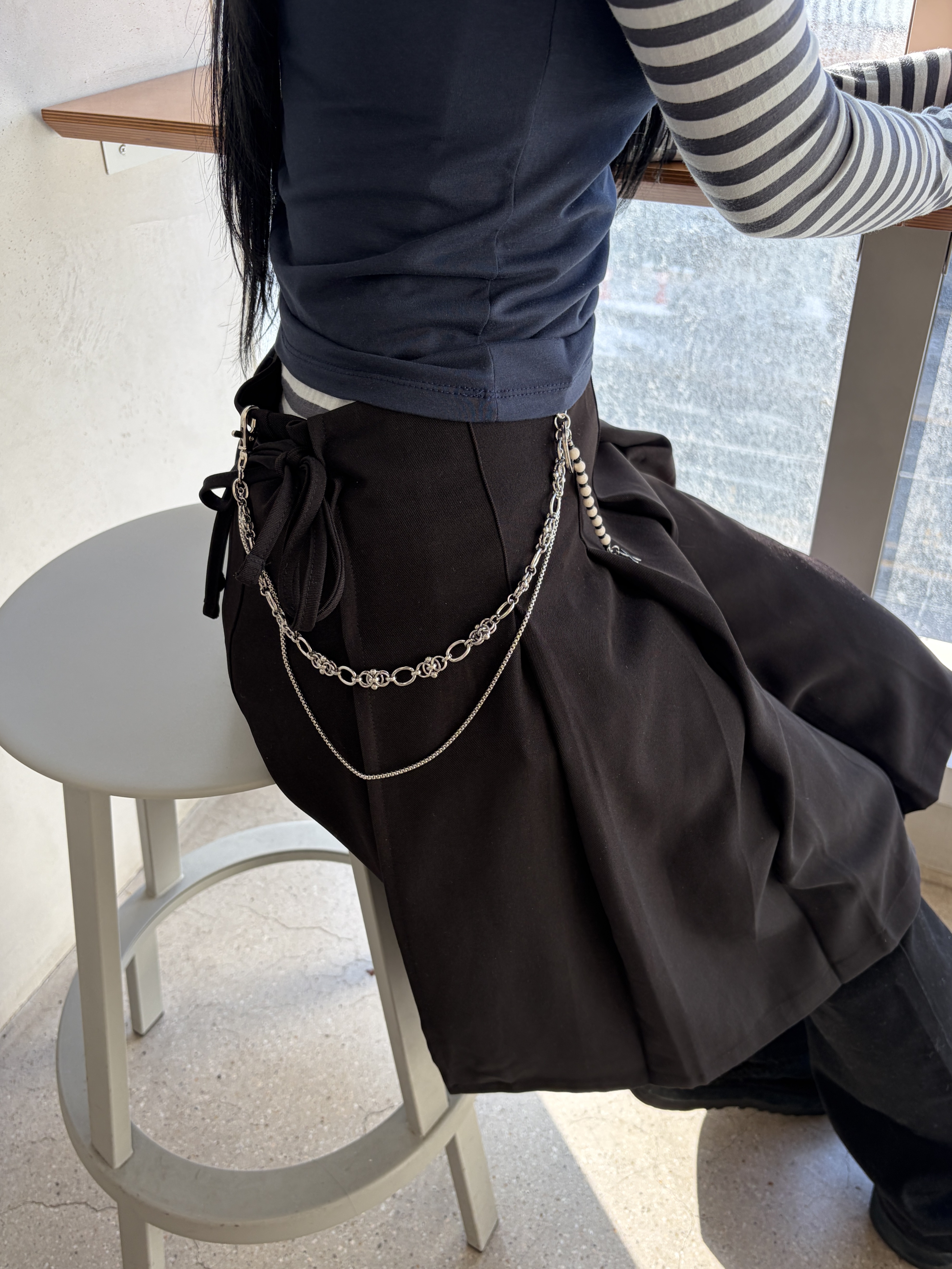 Riomeu Signature Double Layered Pants Chain Keyring 착용 스타일