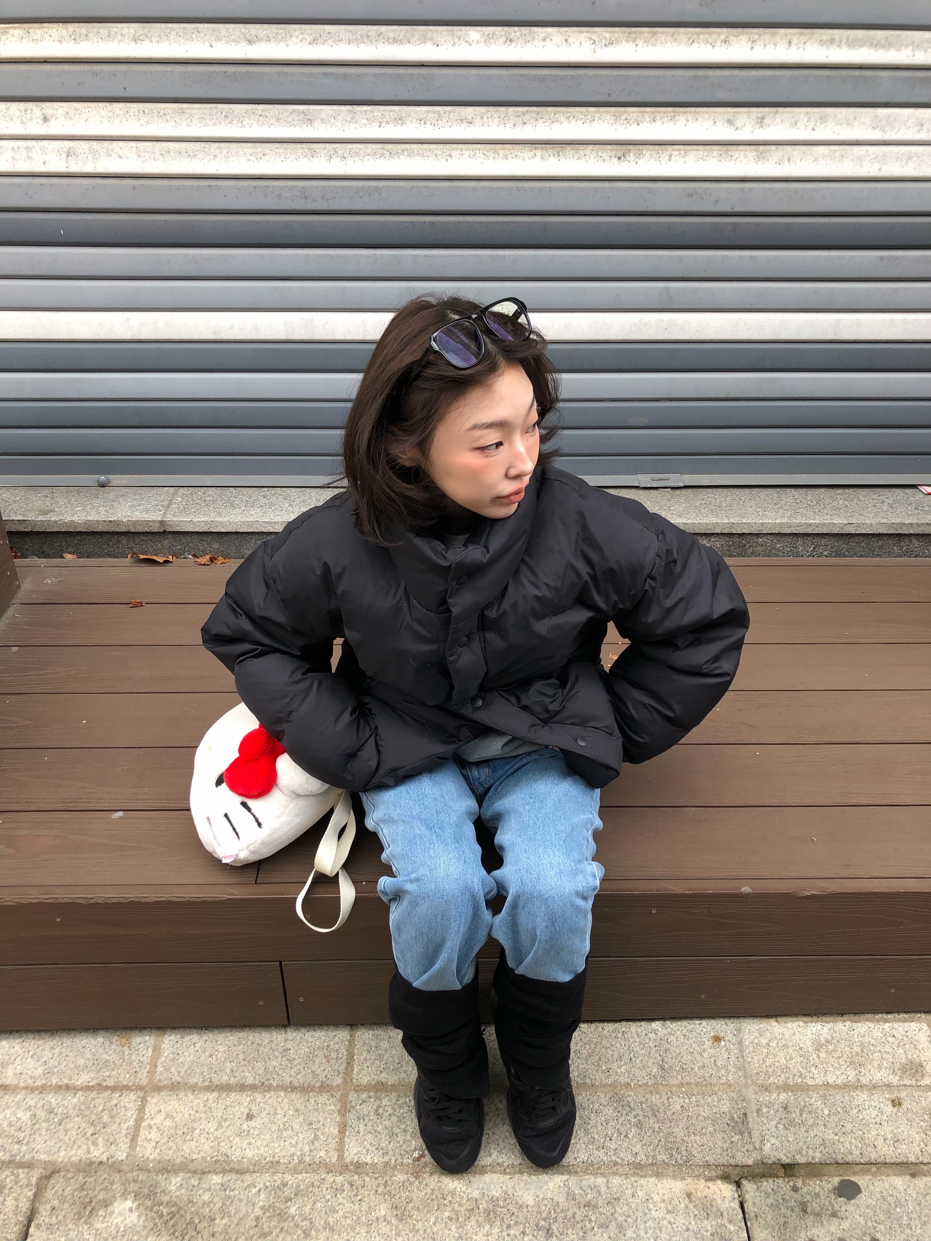 Polyteru Human Index Human Down Puffer 1.2v Black 착용 스타일 - 5