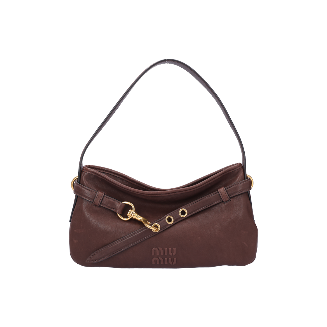 ITGBKNI396EI Miu Miu 5BC182 Adventure Napa Leather Bag - Dark Brown