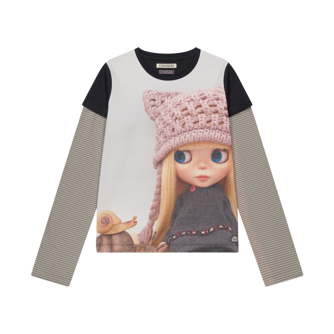 W) 코이세이오 x 브라이스 스트라이프 더블 롱슬리브 블랙 | COYSEIO