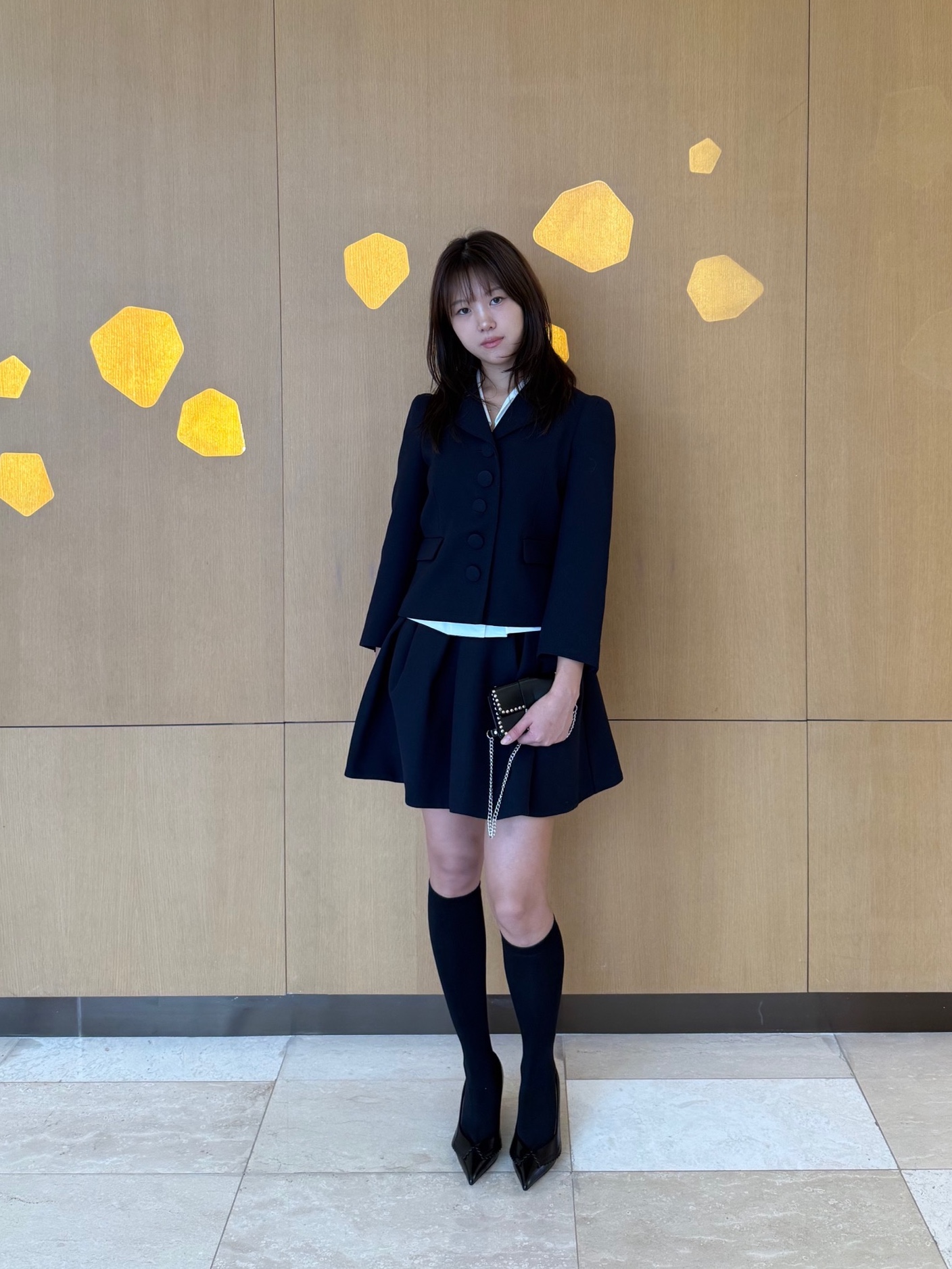 Shushu/Tong Women Lapel Short Jacket Navy Blue - 25FW 착용 스타일 - 3