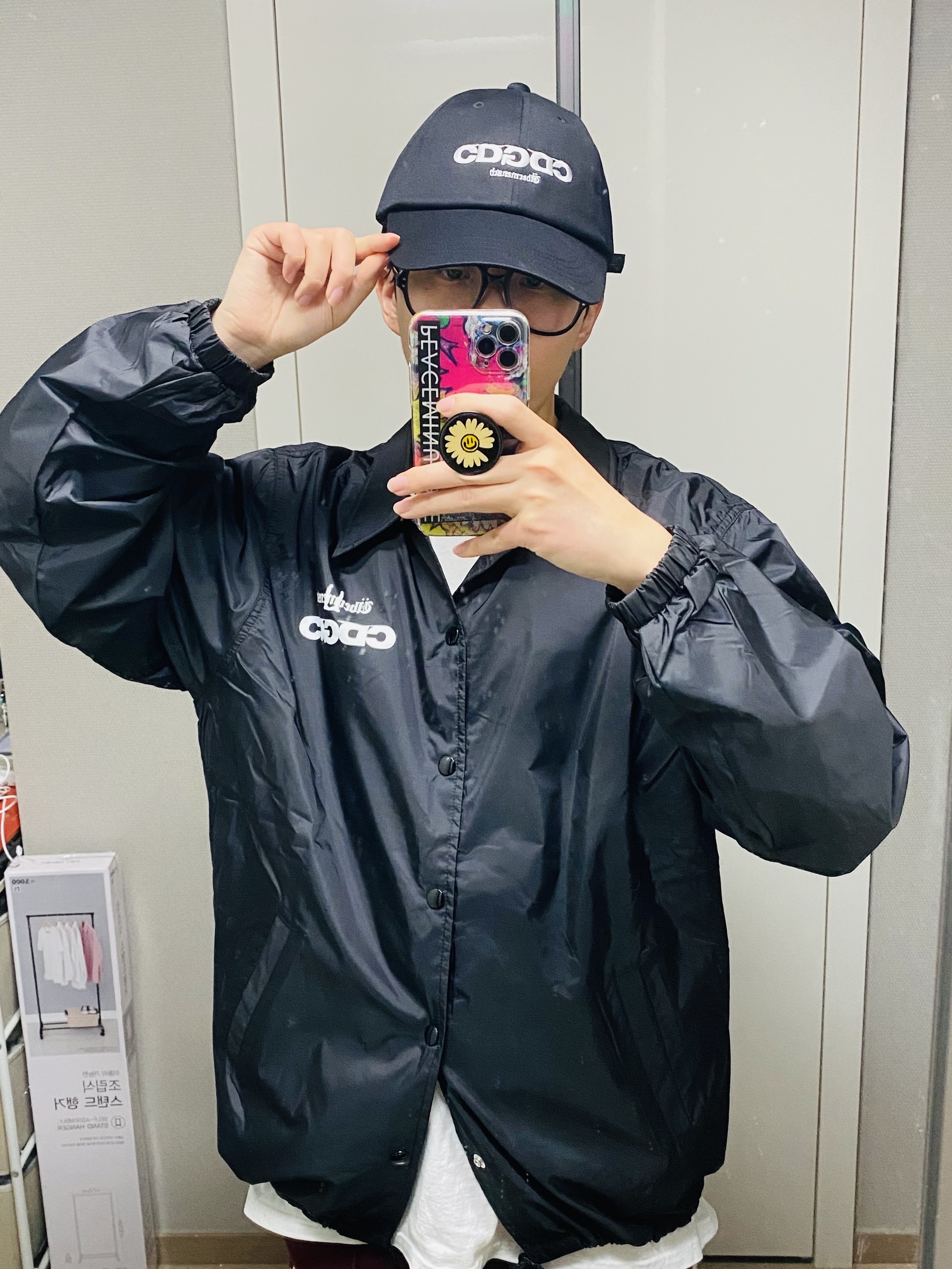 CDG x G-DRAGON Ubermensch CDGDC Classic Cap Black, CDG x G-DRAGON Ubermensch CDGDC Classic Coach Jacket Nylon Black 착용 스타일