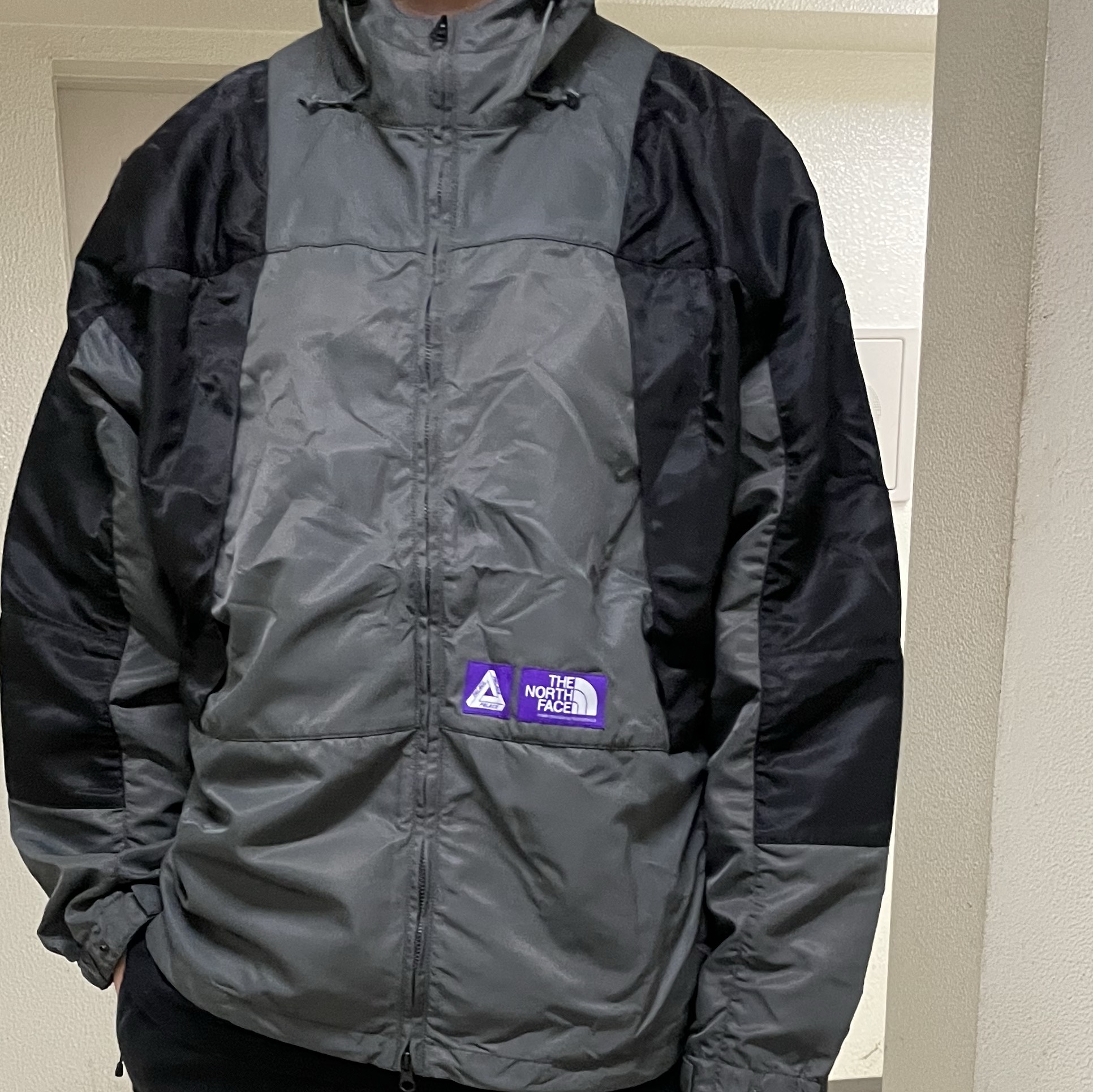 Palace x The North Face Purple Label Mountain Wind Parka Asphalt Gray - 25FW 착용 스타일