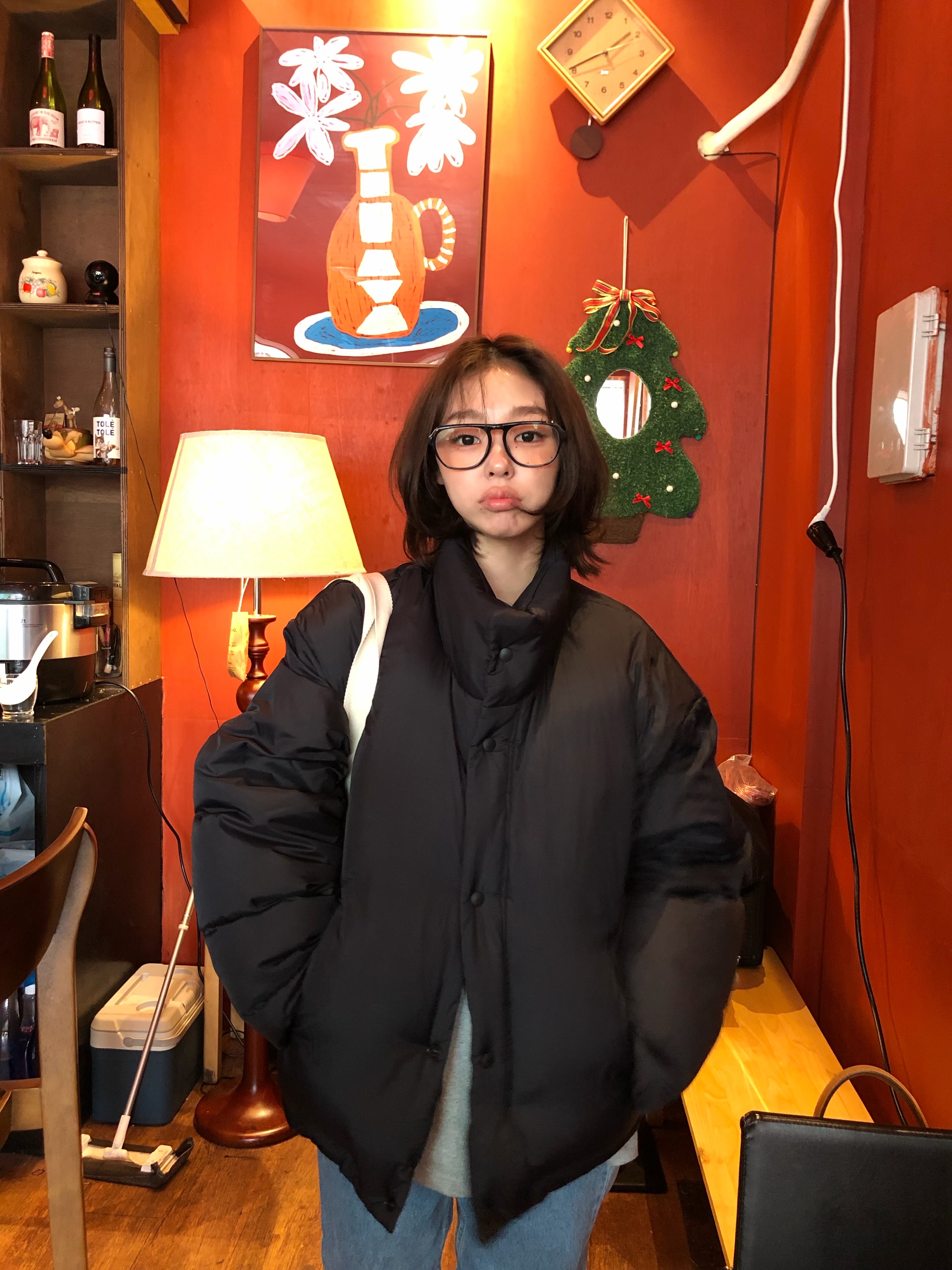 Polyteru Human Index Human Down Puffer 1.2v Black 착용 스타일 - 3
