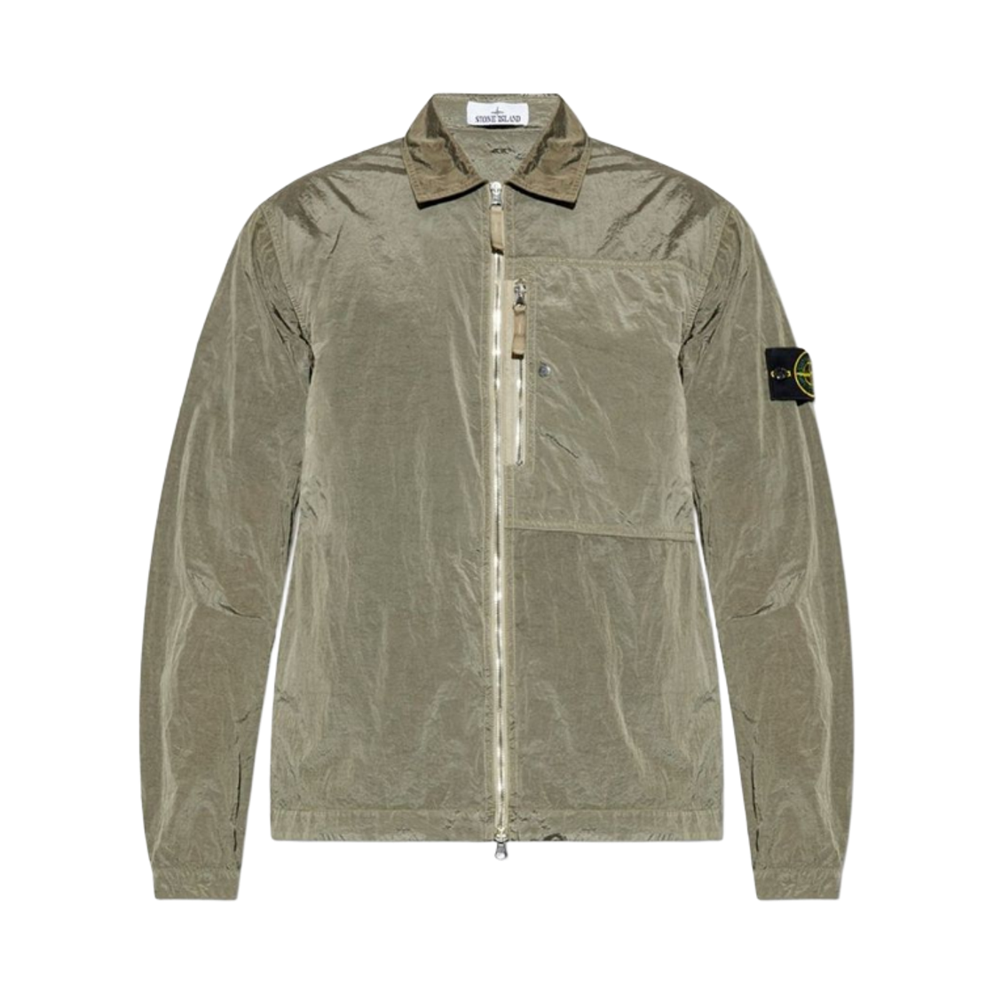 K2S1512000-31S0019-V0054 Stone Island 1200031 Nylon Metal In Econyl Comfort Fit Overshirt with Chest Pocket and Two-Way Zip Military Green - 25FW