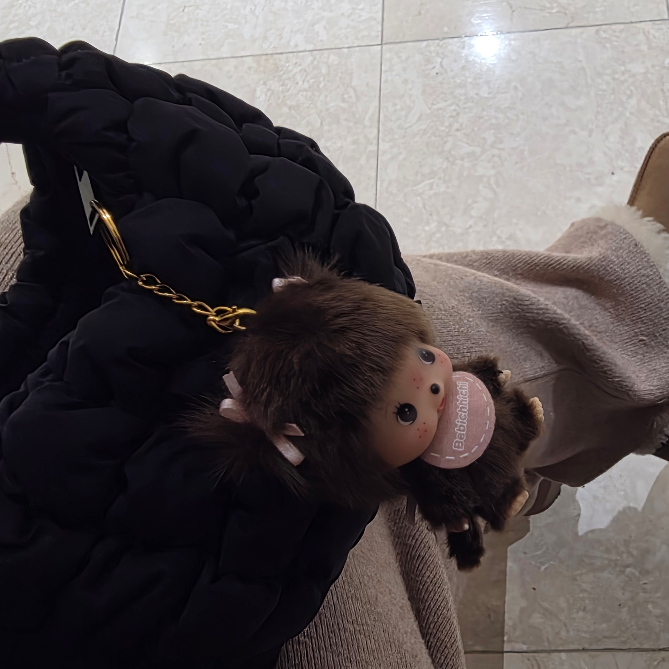 Monchhichi Bebichhichi Bighead SS Girl Key Chain Pink 착용 스타일