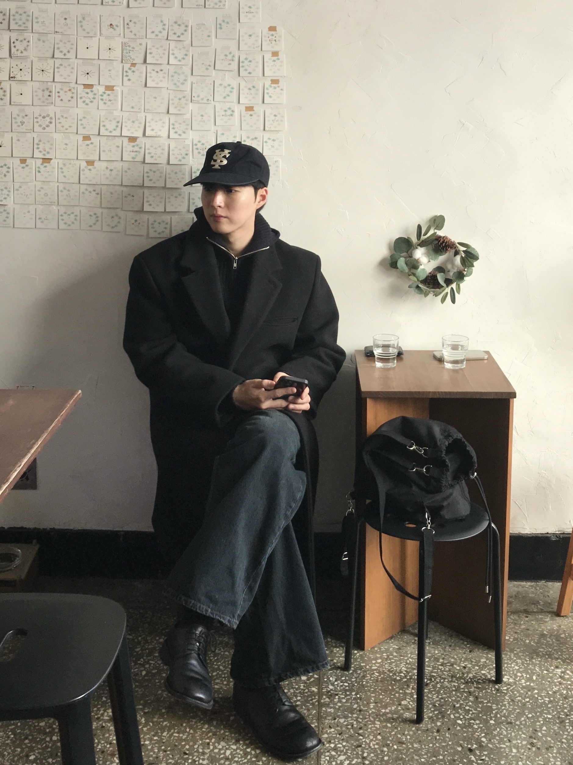 Sunday Ceremony Sy Logo 5 Panel Cotton Cap - Navy 착용 스타일 - 4
