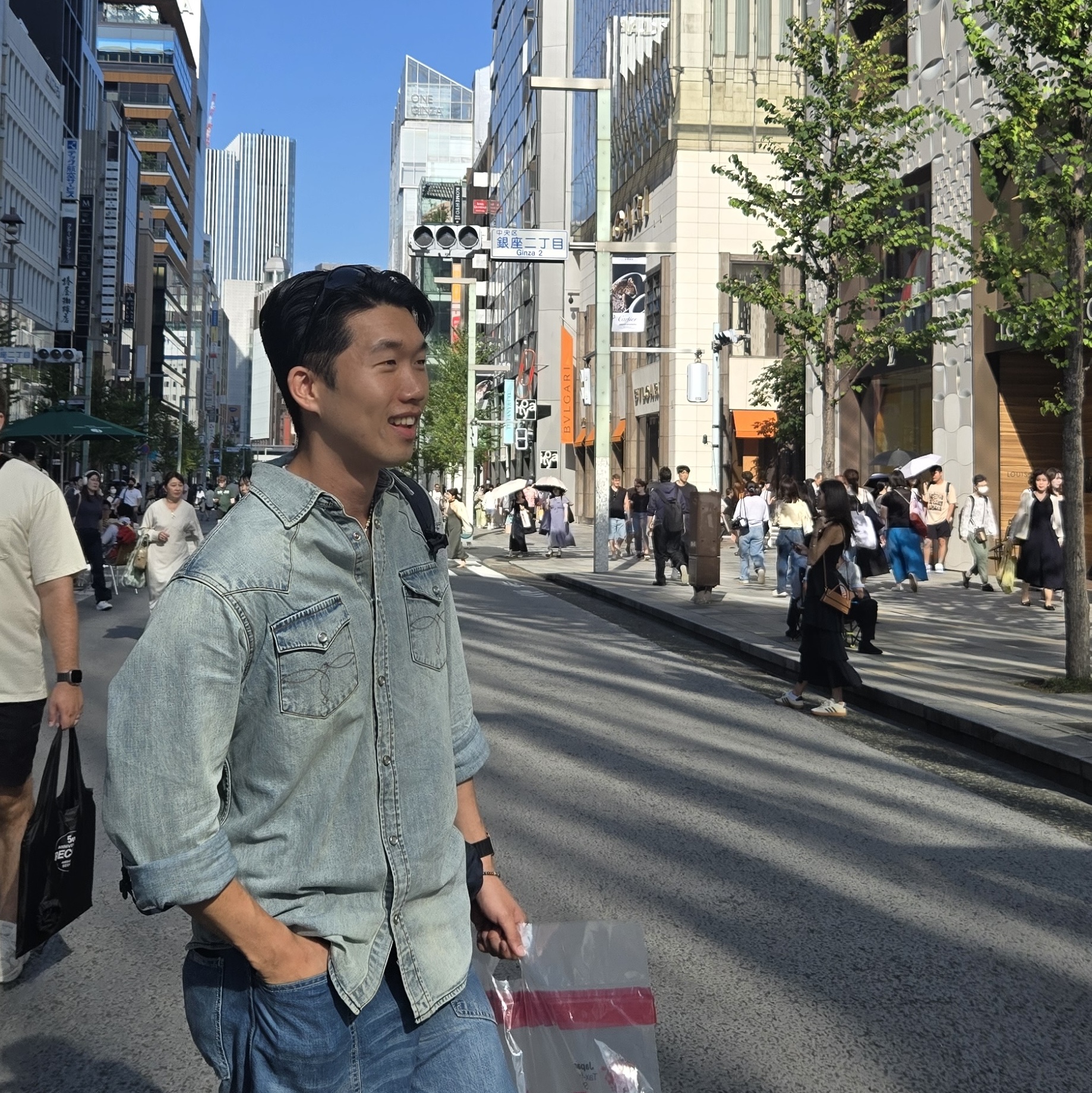 Oakley Eye Jacket Redux Matte Black Frame Prizm Grey Lenses High Bridge Fit, Double RL Slim Chambray Western Shirt Davy Wash 착용 스타일 - 1