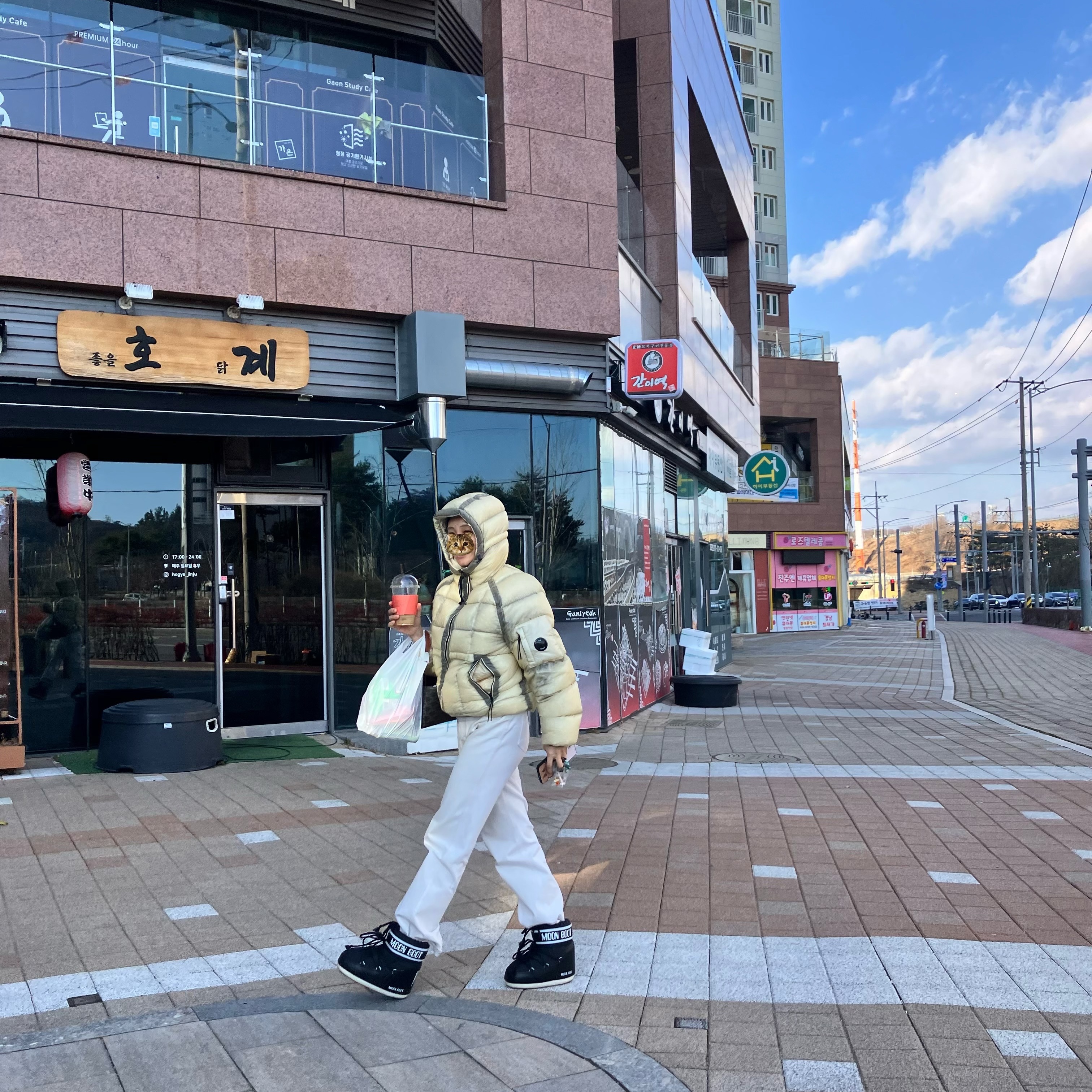 C.P. Company D.D. Shell Hooded Down Jacket Pistachio Shell Beige - 25FW, (W) Moon Boot Icon Low Nylon Boots Black 착용 스타일 - 2