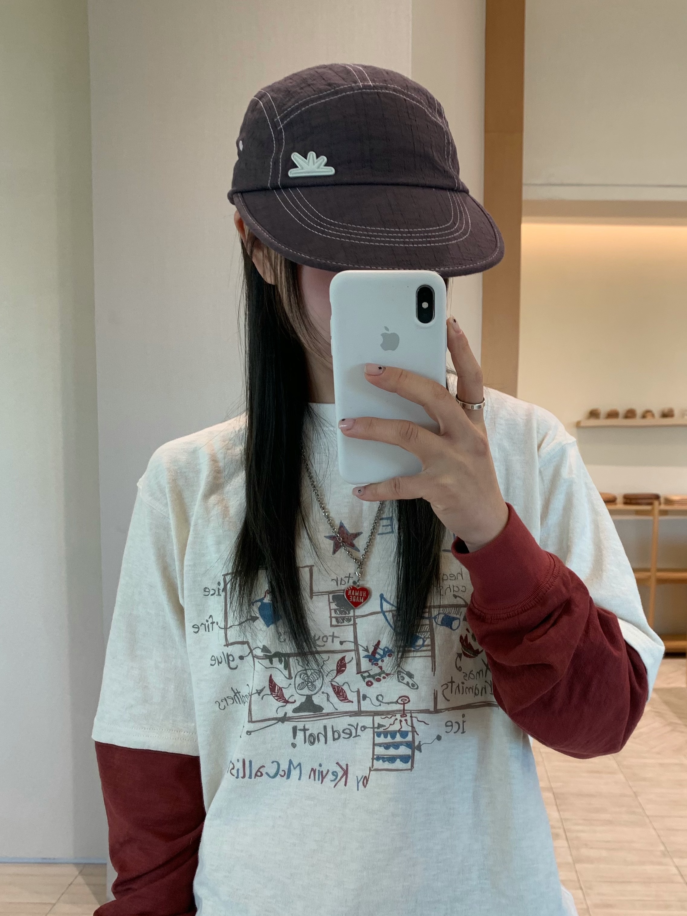 Human Made Five Heart Necklace Silver 착용 스타일